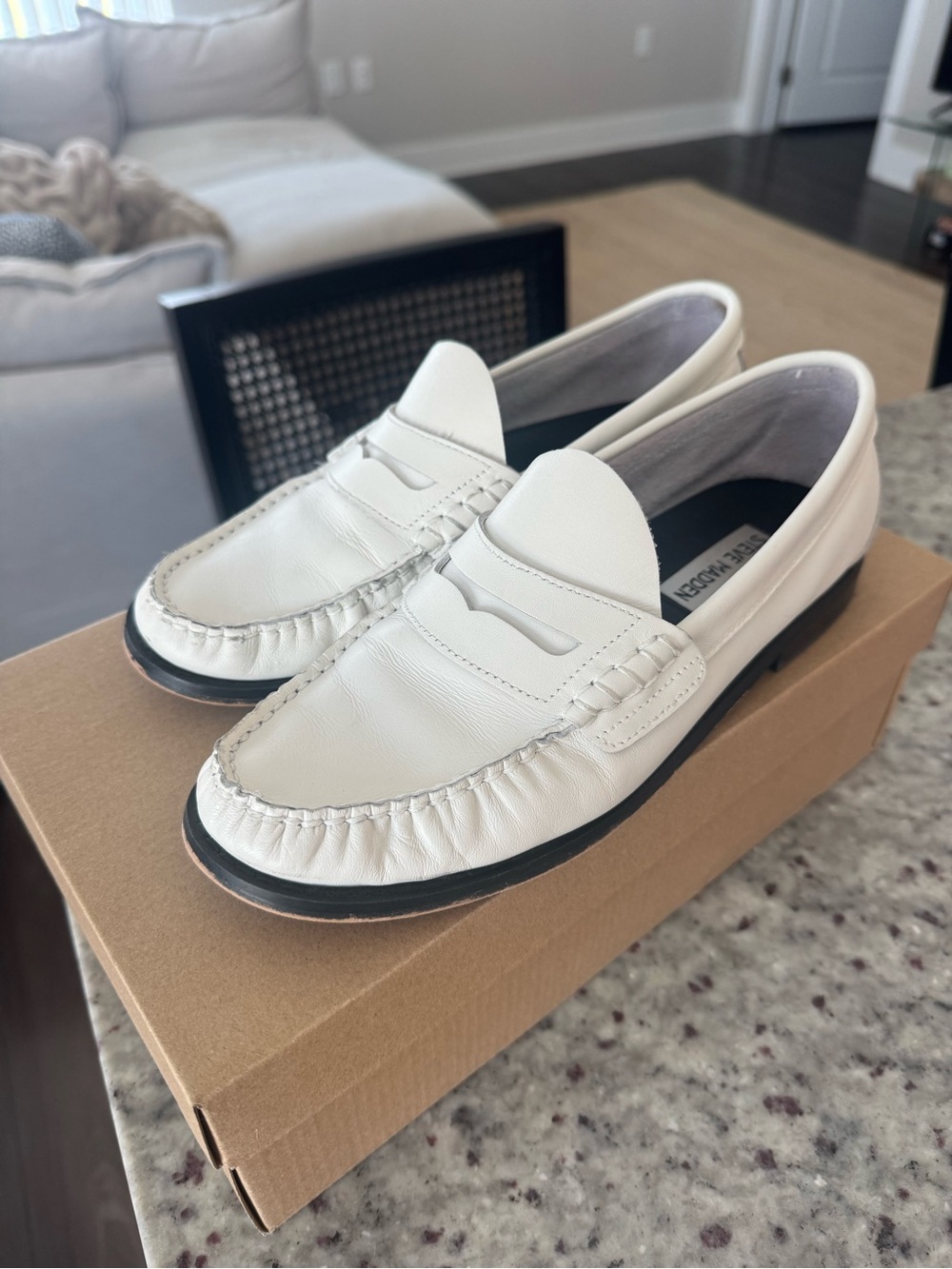 Women’s White Leather Penny Loafers